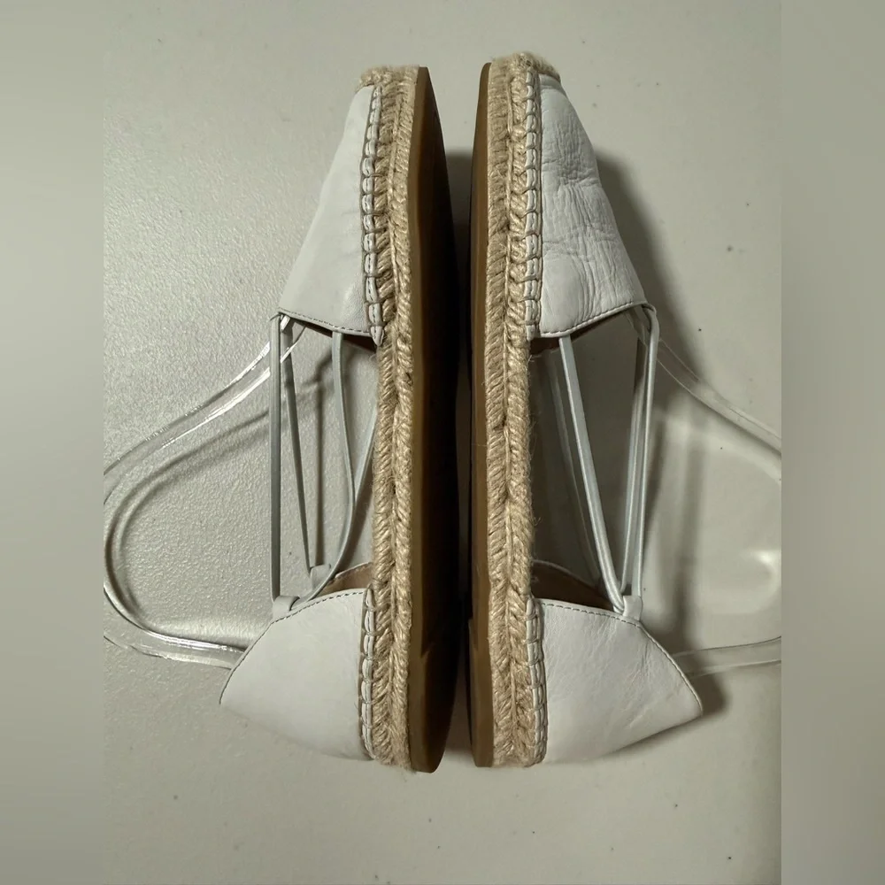 Eileen Fisher Bone Gray Leather Espadrille Flat Sandals Size 6 Classic Summer
